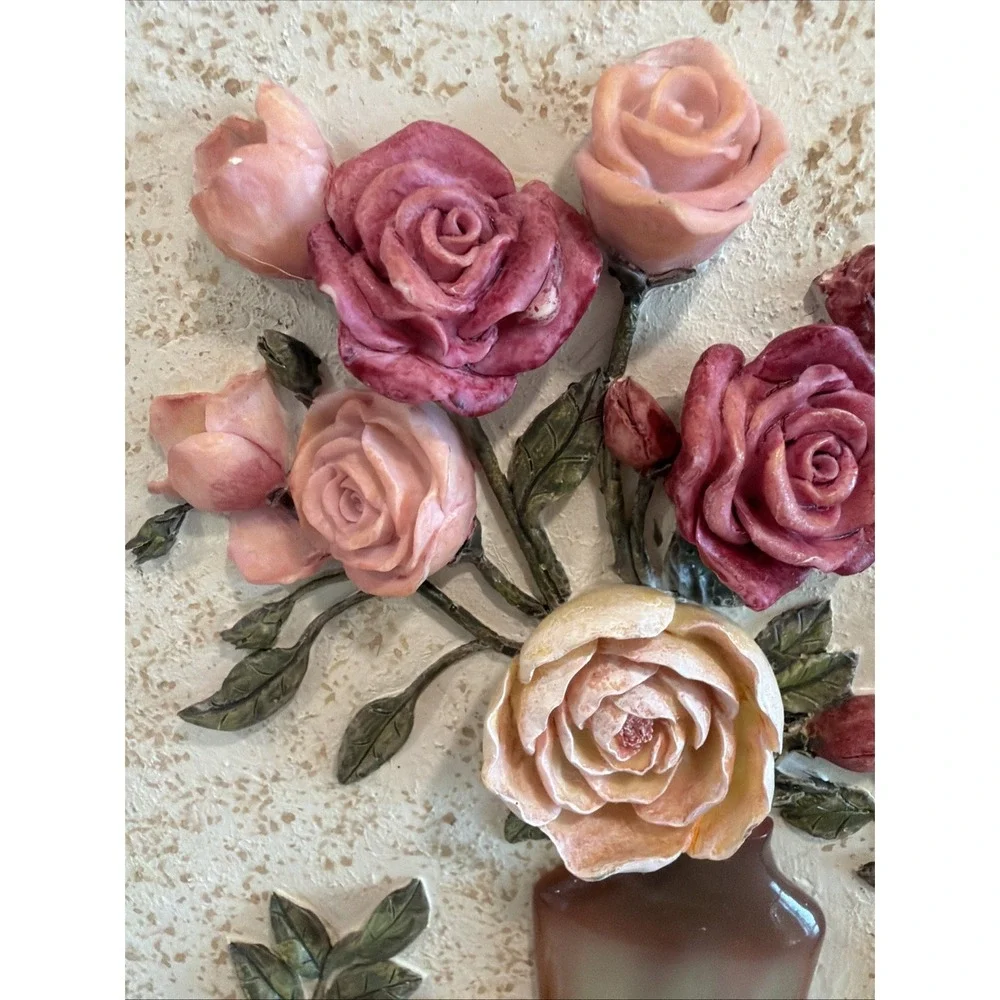 VINTAGE HANDMADE CHERI BLUM ART *** 3D FLORAL WALL DECORATION PLAQUE ES008